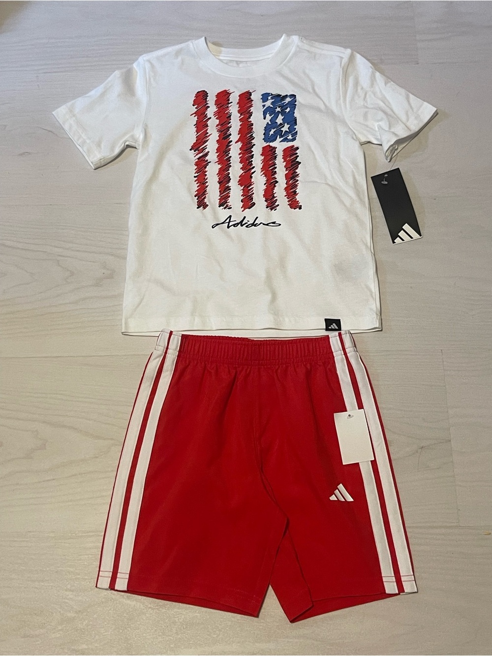 Adidas Red and White Kids Athletic Shorts